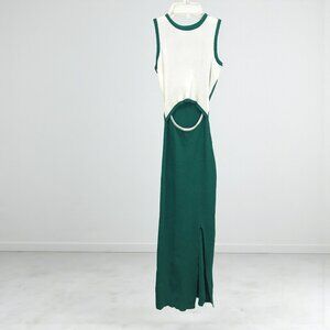 Ribbed Knit Dress Cut Out Sleeveless Sexy Bodycon Cocktail Party Green White XS